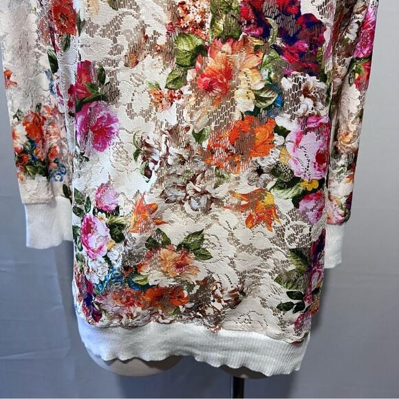 Charlotte Tarantola Floral Scoop Neck Drop Sleeve Sheer Sweater Size Large - Picture 4 of 8